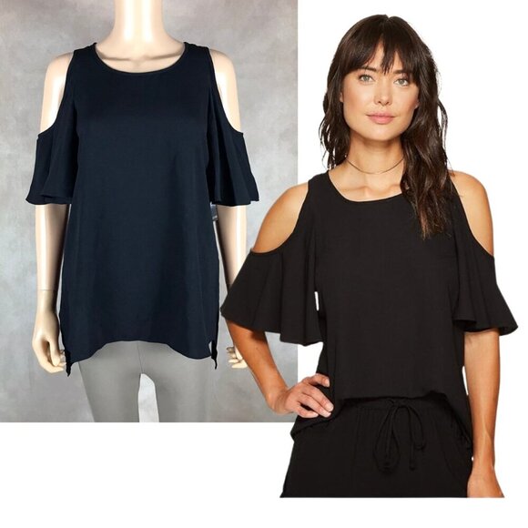KENSIE Black Cold-Shoulder Crepe Top NWT SMALL - Picture 1 of 6